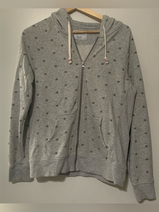 Champion Jackets & Blazers - Champion All Over Logo Gray Zip Hooded Sweatshirt